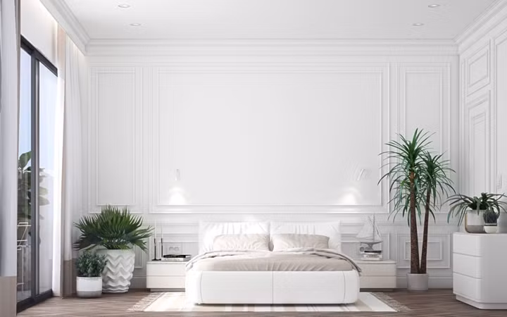  Cây xanh luôn là điểm nhấn thú vị trong trang trí phòng ngủ. 