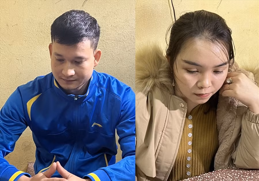  Hai vợ chồng chủ shop quần áo Mai Hương (đường Lê Hoàn, TP. Thanh Hóa) tại cơ quan công an. Ảnh: CATH