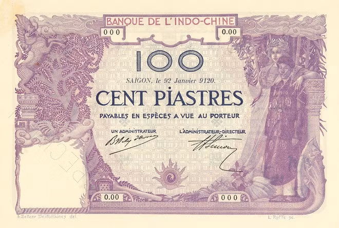 100 Piastres - giấy bạc Đông Dương (mẫu) năm 1920