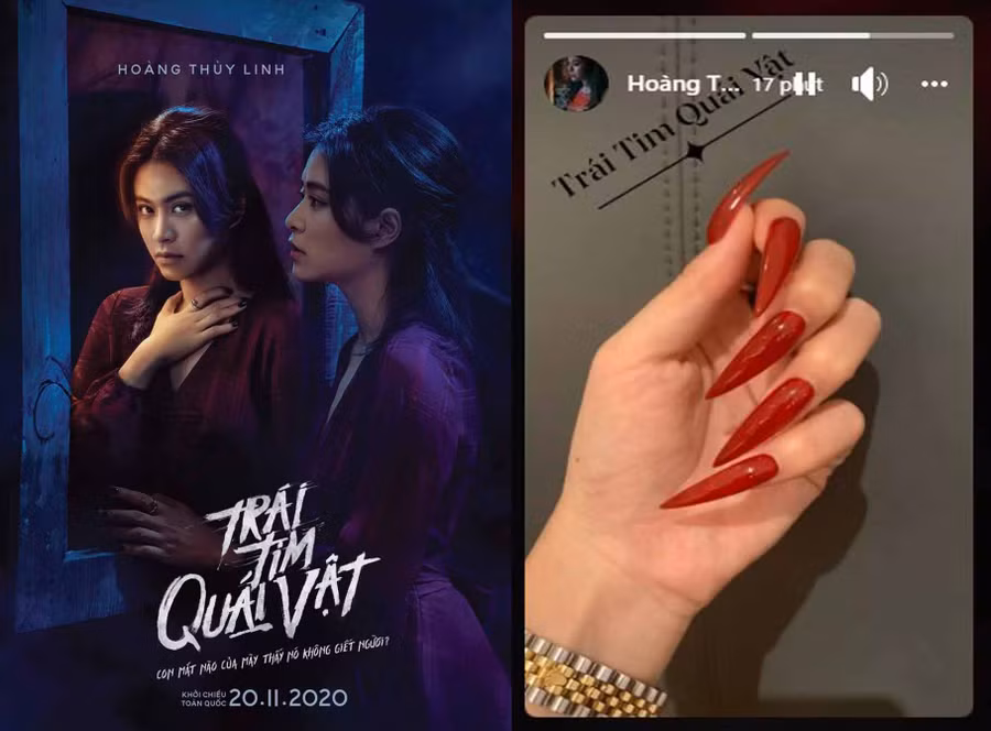 Hoàng Thùy Linh thích thú với điểm mới lạ trên bàn tay, chờ ngày “Trái tim quái vật” công chiếu. Đó là bộ móng màu đỏ nổi bật cô mới làm. “Còn hai ngày nữa thôi, “Trái tim quái vật sẽ có buổi công chiếu đầu tiên rồi. 20/11 phim sẽ chiếu chính thức, cả nhà đón xem nha”.