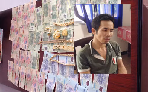 Đối tượng Sỹ cùng tang vật vụ án.
