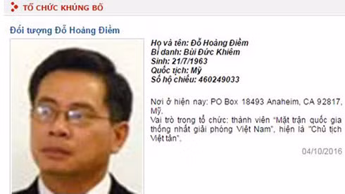 Bộ Công an cho biết hiện nay đối tượng Đỗ Hoàng Điềm là Chủ tịch tổ chức khủng bố Việt tân. (ảnh: Thái Uyên/Thanh niên).