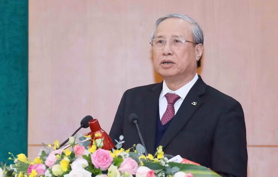  Thường trực Ban Bí thư Trần Quốc Vượng phát biểu chỉ đạo hội nghị. (Ảnh: Phương Hoa/TTXVN)