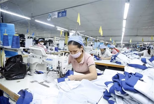 Dây chuyền may xuất khẩu. (Ảnh: TTXVN)