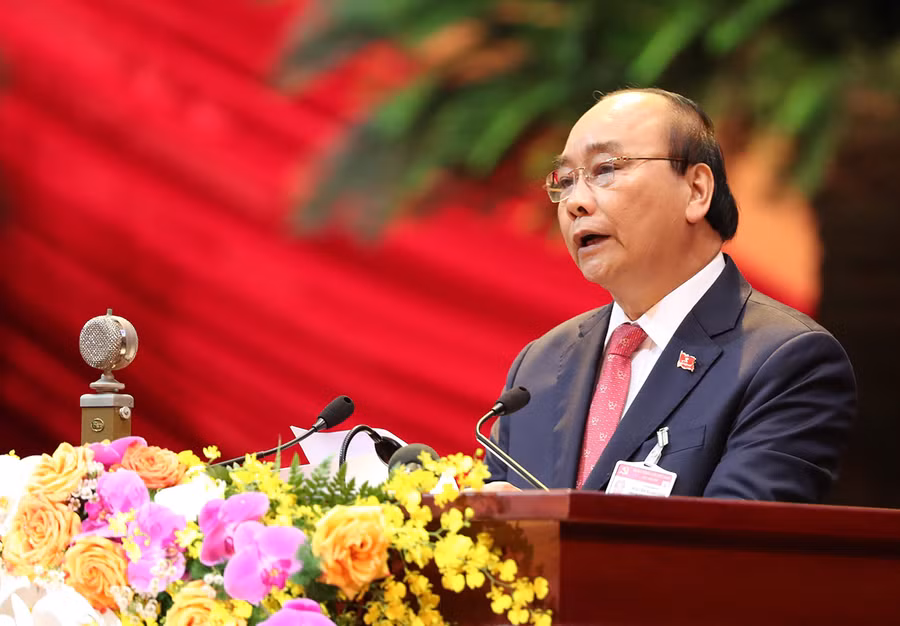 Thủ tướng Chính phủ Nguyễn Xuân Phúc đọc diễn văn khai mạc Đại hội. Ảnh: Phương Dung