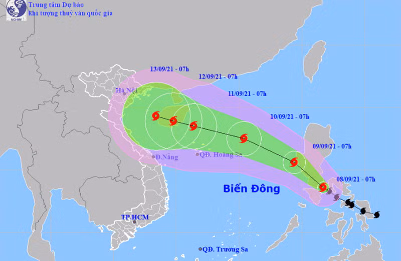 Vị trí và hướng di chuyển của bão Conson. (Nguồn: nchmf.gov.vn) Vị trí và hướng di chuyển của bão Conson. (Nguồn: nchmf.gov.vn)