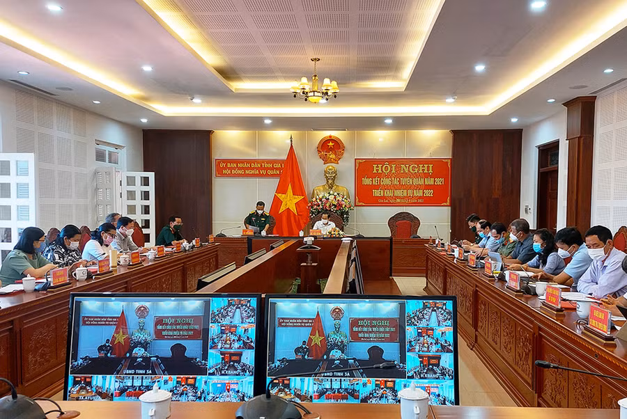 Quang cảnh hội nghị tổng kết công tác tuyển quân năm 2021. Ảnh: Vĩnh Hoàng