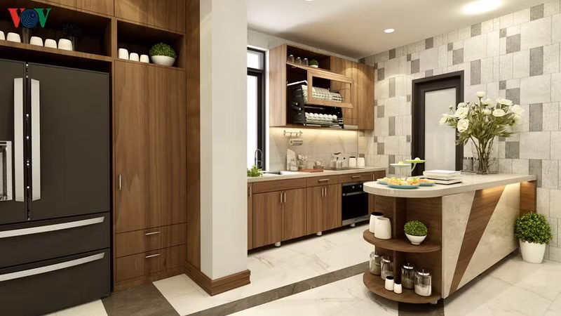 Hoa và cây xanh tăng thêm sinh khí cho phòng bếp.