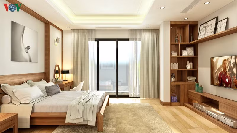 Hai vợ chồng cũng chuẩn bị một phòng ngủ nhỏ bên cạnh dành cho đứa con sau này. Cửa trượt ngăn ở giữa để bố mẹ có sự riêng tư.