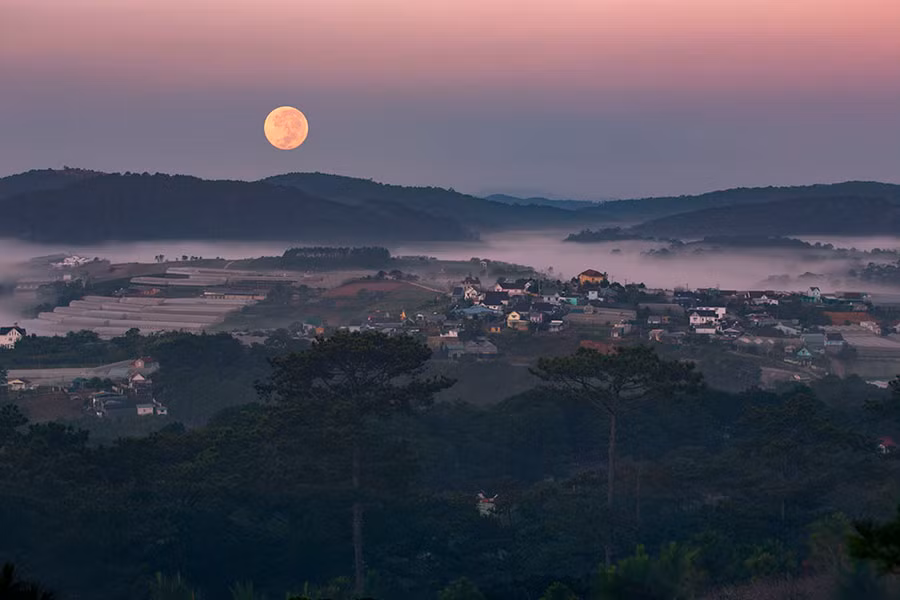 Đồi Đa Phú cách trung tâm thành phố khoảng 9km đi theo hướng về phía hồ Suối Vàng. Từ trên đỉnh đồi hướng mắt về phía thành phố bạn sẽ thấy bình minh lên trong tầm mắt. Những bóng nhà vườn cũng như bóng dáng của những tòa nhà hiện dần lên trong biển mây. Thời điểm thích hợp để ngắm mây trong ngày ở Đà Lạt là vào sáng sớm (6 đến 7 giờ), khi những tia nắng bình minh ló rạng. Cả một khoảng trời bừng lên những sắc màu luân phiên nhau biến đổi tạo nên cảnh tượng huyền ảo.