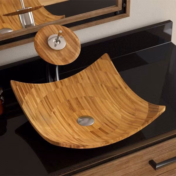 Bồn rửa phong cách, làm từ đá giả gỗ.