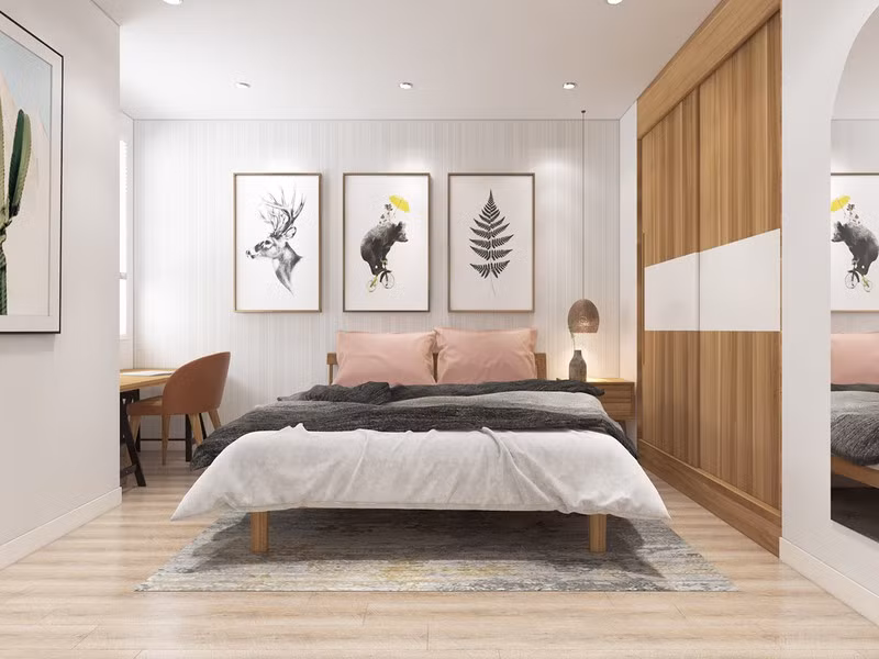 Phòng ngủ thứ 2 mang màu sắc hiện đại, đơn giản. Chủ đầu tư tận dụng mọi 