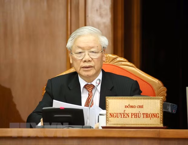  Tổng Bí thư, Chủ tịch nước Nguyễn Phú Trọng phát biểu bế mạc Hội nghị. (Ảnh: Phương Hoa/TTXVN)