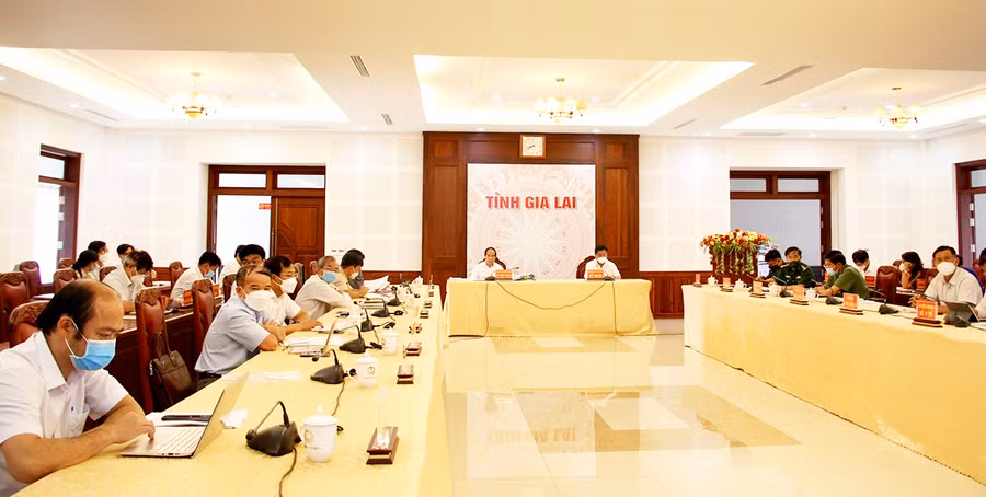  Điểm cầu tỉnh Gia Lai tham dự Hội nghị trực tuyến toàn quốc về công tác phòng-chống thiên tai và tìm kiếm cứu nạn (TKCN) năm 2022. Ảnh: Lê Hòa 
