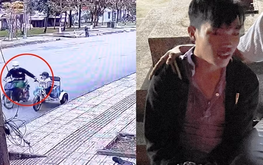 Nghi phạm Hy bị bắt giữ ngay sau khi cướp giật tài sản của người khuyết tật bán vé số. Ảnh: C.X