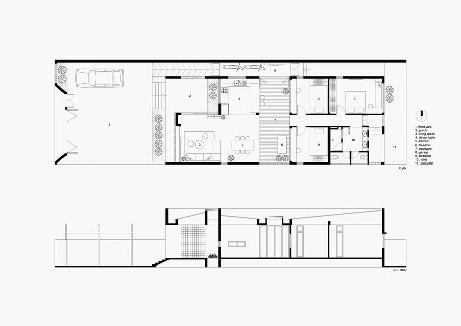 Với tiêu chí thiết kế của gia chủ, KTS đã lựa chọn phương án nhà 1 tầng, ngăn cách giữa khu sinh hoạt và nghỉ ngơi bằng một khoảng sân giữa nhà.