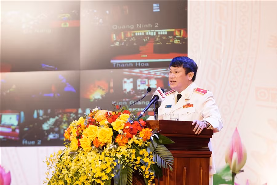Cục trưởng C04 - Thiếu tướng Nguyễn Văn Viện phát biểu tại Lễ Kỷ niệm ngày truyền thống lực lượng Cảnh sát điều tra tội phạm về ma tuý. Ảnh: V.D