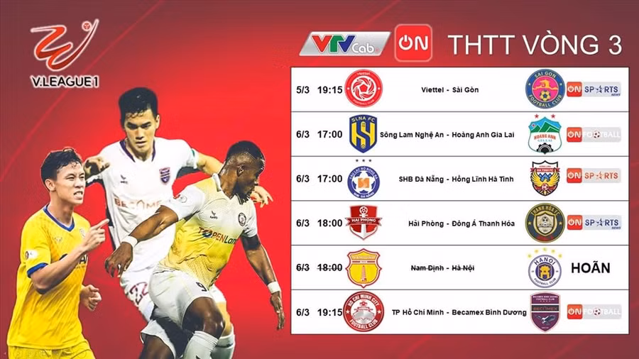 Lịch thi đấu vòng 3 V.League 2022.