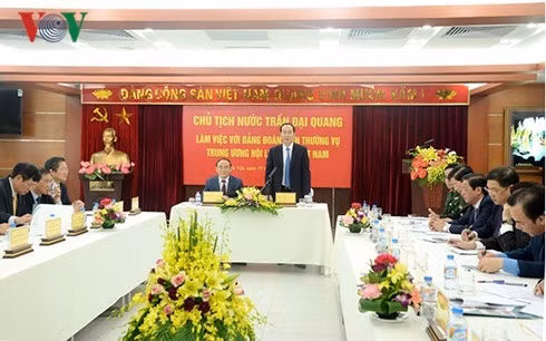 Chủ tịch nước Trần Đại Quang làm việc với Trung ương Hội Luật gia Việt Nam. Chủ tịch nước Trần Đại Quang làm việc với Trung ương Hội Luật gia Việt Nam.