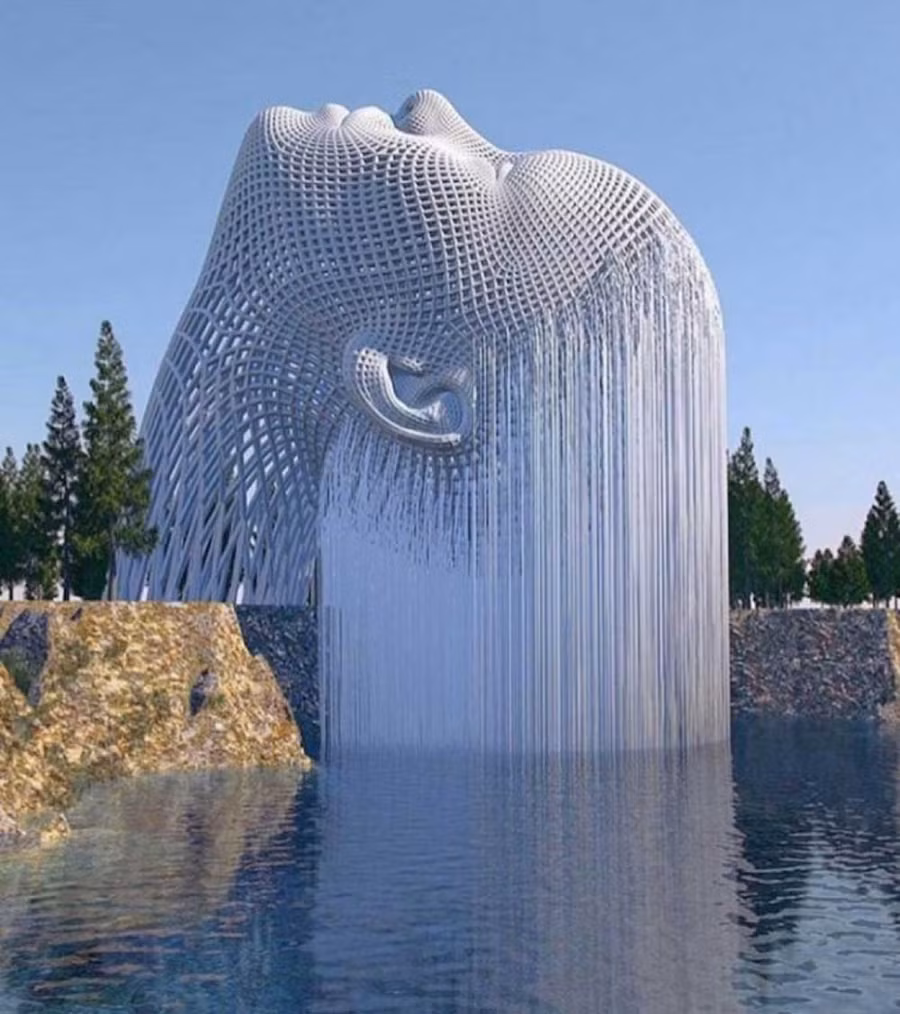 Đài phun nước hình cô gái đang xoã tóc, tác phẩm kiến trúc điện tử của nghệ sĩ Chad Knight. Hiện du khách chưa thể ngắm kiệt tác này trong thực tế nhưng biết đâu tương lai sẽ có thành phố nào đó đưa “cô gái xoã tóc” ra ngoài đời thực.