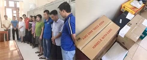 Các đối tượng trong đường dây đánh bạc và số tang vật thu được.