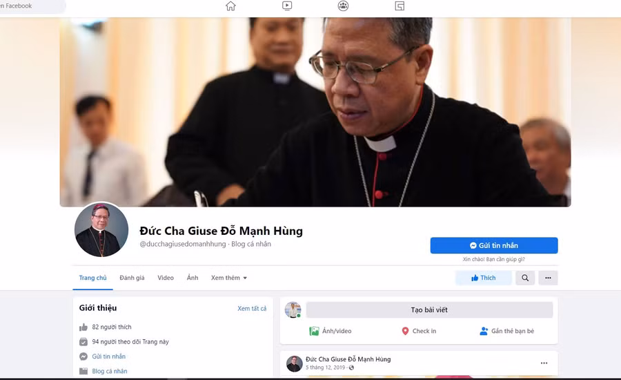 Tài khoản giả mạo tên và hình ảnh Giám mục Giuse Đỗ Mạnh Hùng trên mạng xã hội. Ảnh chụp màn hình Tài khoản giả mạo tên và hình ảnh Giám mục Giuse Đỗ Mạnh Hùng trên mạng xã hội. Ảnh chụp màn hình