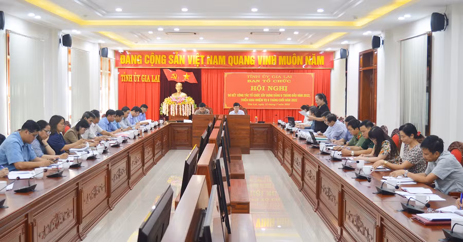 Quang cảnh HN sơ kết công tác tổ chức xây dựng Đảng 6 tháng đầu năm 2022. Ảnh: Anh Huy 