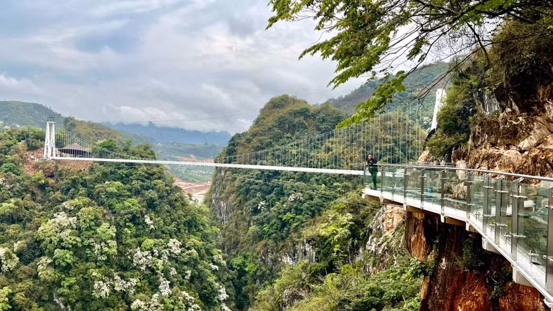 Cầu kính Bạch Long nằm trọn trong không gian hùng vĩ của núi rừng Tây Bắc (Ảnh: Mộc Châu Island) Cầu kính Bạch Long nằm trọn trong không gian hùng vĩ của núi rừng Tây Bắc (Ảnh: Mộc Châu Island)