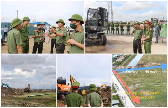 Lực lượng công an có mặt bảo vệ việc thi công tuyến đường - Ảnh: Công an cung cấp Lực lượng công an có mặt bảo vệ việc thi công tuyến đường - Ảnh: Công an cung cấp
