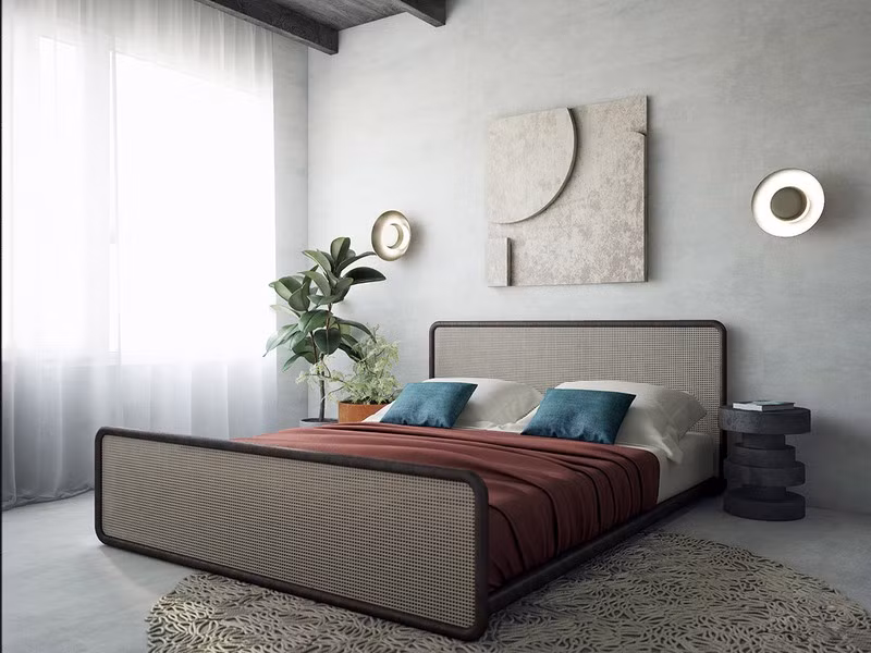 Cây trồng trong nhà làm sinh động phòng ngủ bê tông. Cây trồng trong nhà làm sinh động phòng ngủ bê tông.