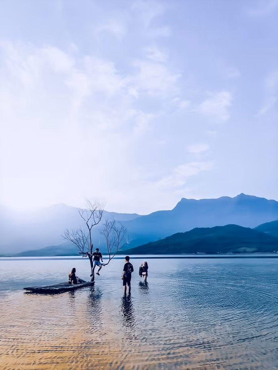 Những chiếc thuyền thúng nằm sát bờ tạo điểm nhấn cho khung cảnh thiên nhiên. Ngoài thuyền nan, người dân địa phương cũng sử dụng thuyền thúng câu và bắt thủy hải sản. Trong đó, hàu và hải sâm là những đặc sản quý tại vùng này, mang lại lợi nhuận cao.