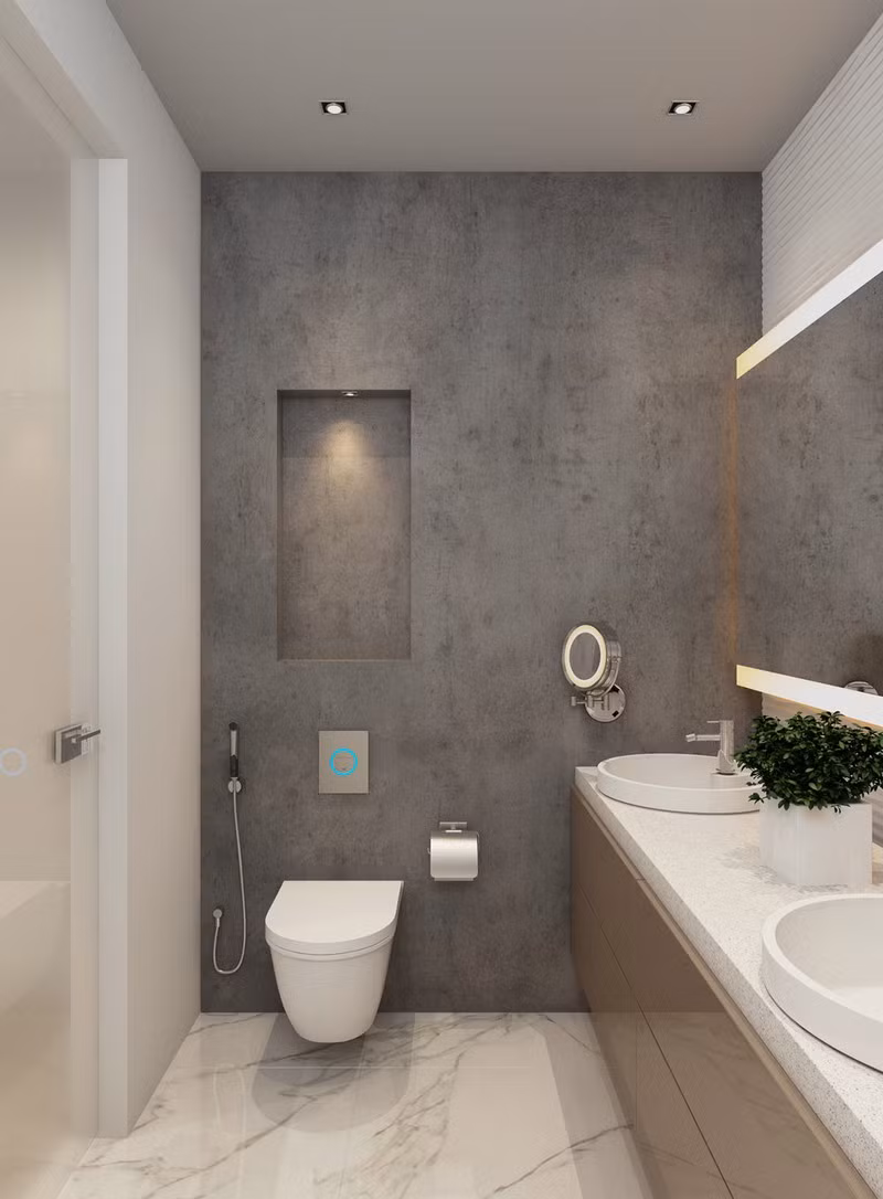  Sàn phòng tắm lát đá mang đến cảm giác sạch sẽ.