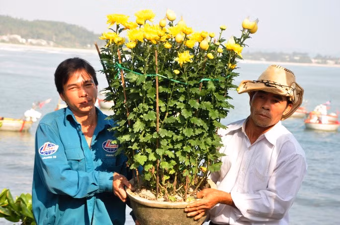 Người dân Lý Sơn chuyển hoa Tết về nhà. Ảnh: T.Trực