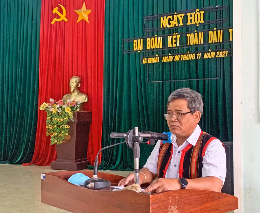 Ông Hồ Văn Điềm-Chủ tịch Ủy ban MTTQ Việt Nam tỉnh phát biểu tại Ngày hội. Ảnh: Vũ Chi