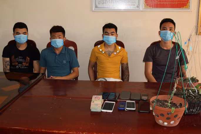 Các đối tượng trong một đường dây bán lan đột biến lừa đảo bị công an bắt giữ. Ảnh: CACC
