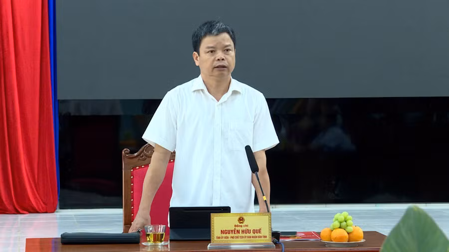 Phó Chủ tịch UBND tỉnh Nguyễn Hữu Quế phát biểu chỉ đạo tại buổi làm việc. Ảnh: Huy Toàn
