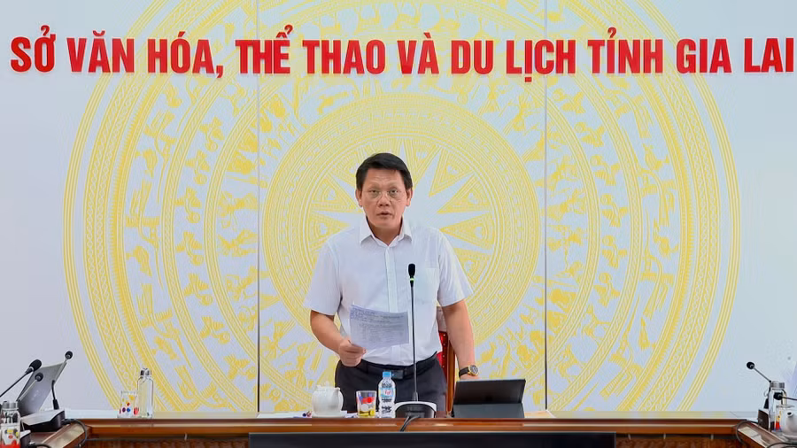 Ông Bùi Trung Hiếu - Phó Giám đốc Sở Văn hóa - Thể thao và Du lịch phát biểu ý kiến tại cuộc họp. Ảnh: Nhật Trường