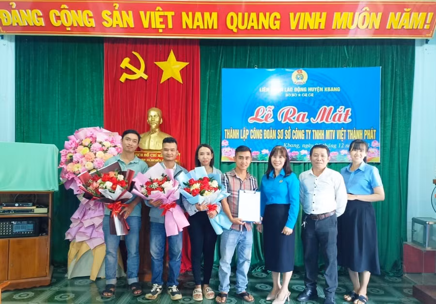 Ban Chấp hành lâm thời CĐCS Công ty TNHH một thành viên Xây dựng Việt Thành Phát Gia Lai ra mắt nhận nhiệm vụ. Ảnh: Mỹ Lệ Ban Chấp hành lâm thời CĐCS Công ty TNHH một thành viên Xây dựng Việt Thành Phát Gia Lai ra mắt nhận nhiệm vụ. Ảnh: Mỹ Lệ