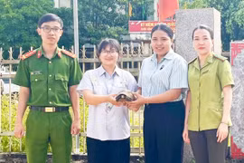 Người dân xã Ia Hrú giao nộp cá thể rùa núi vàng quý hiếm