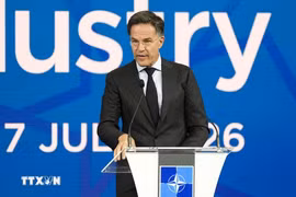 Tổng Thư ký NATO Mark Rutte phát biểu tại Diễn đàn Công nghiệp Quốc phòng ở Ankara.