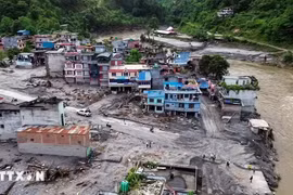 Thiệt hại sau lũ quét tại Nuwakot, Nepal. Ảnh: ANI/TTXVN phát