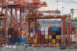 Các container hàng hóa tại cảng ở Vancouver, British Columbia, Canada. Ảnh: THX/TTXVN phát