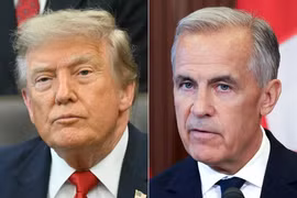 Tổng thống Mỹ Donald Trump (trái) và Thủ tướng Canada Mark Carney - Ảnh: AFP