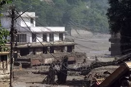 Khu vực bị tàn phá do lũ quét tại huyện Rasuwa, Nepal, ngày 26-8-2026. Ảnh: ANI/TTXVN phát