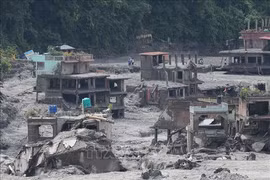 Khu vực bị lũ quét tàn phá tại Bidur, Nepal, ngày 29-8-2026. Ảnh: Yonhap/TTXVN phát